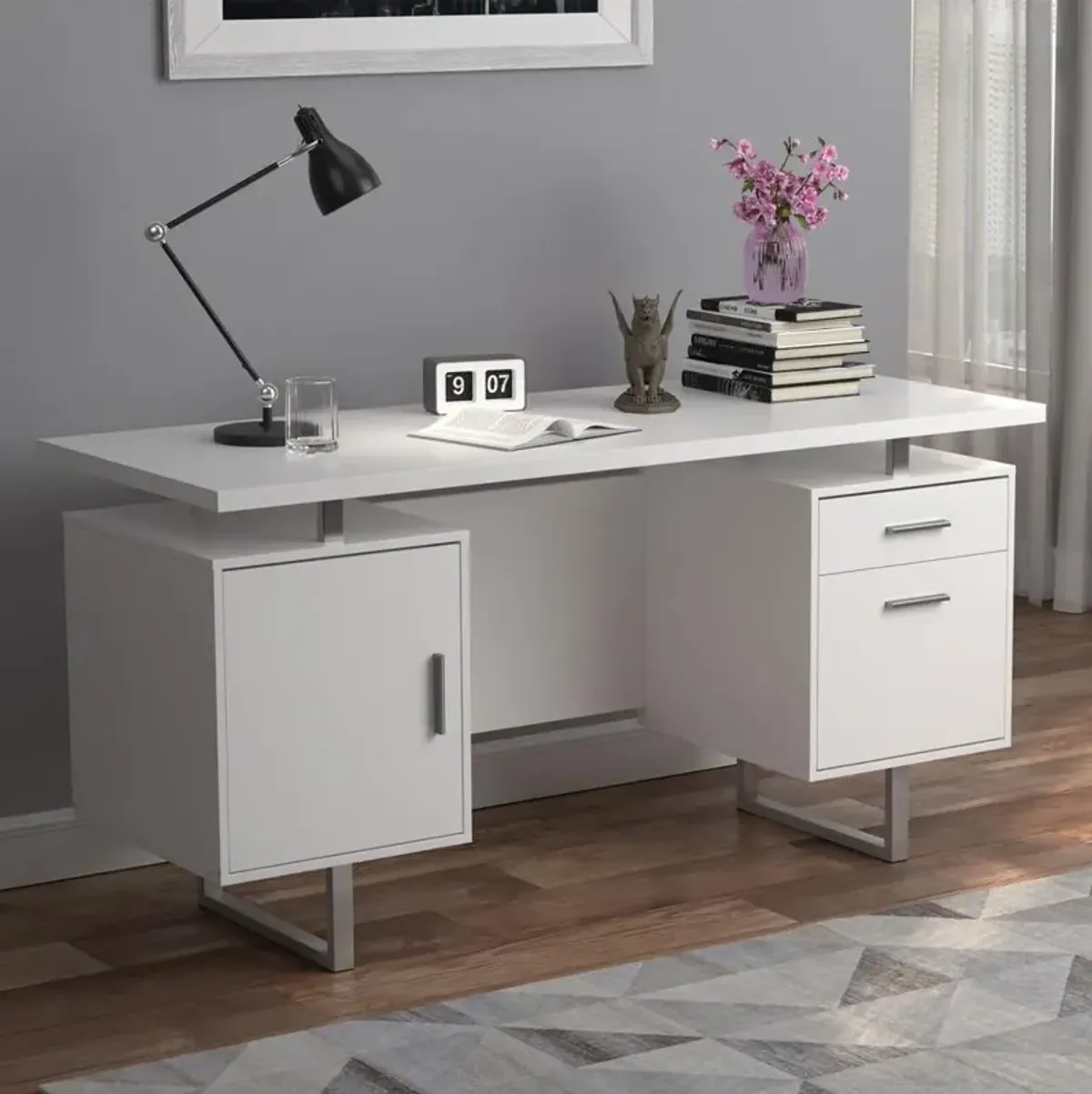 Lawtey Floating Top Office Desk White Gloss