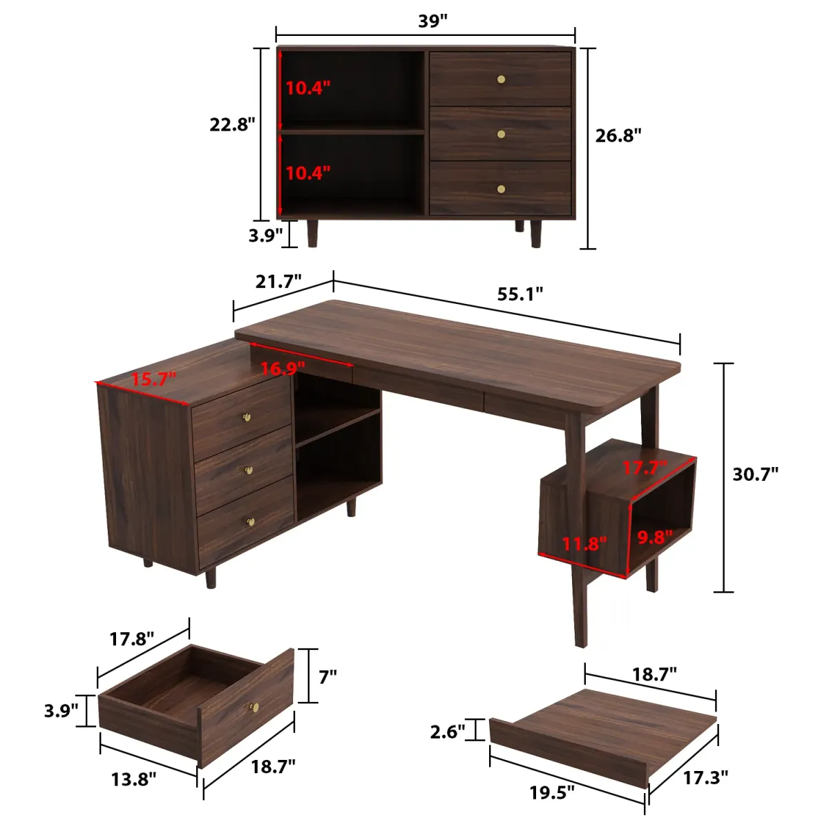 FUFU&GAGA Modern L-Shaped Office Desk with Storage, (55.1”W x 30.7”H x 21.7”D), Brown