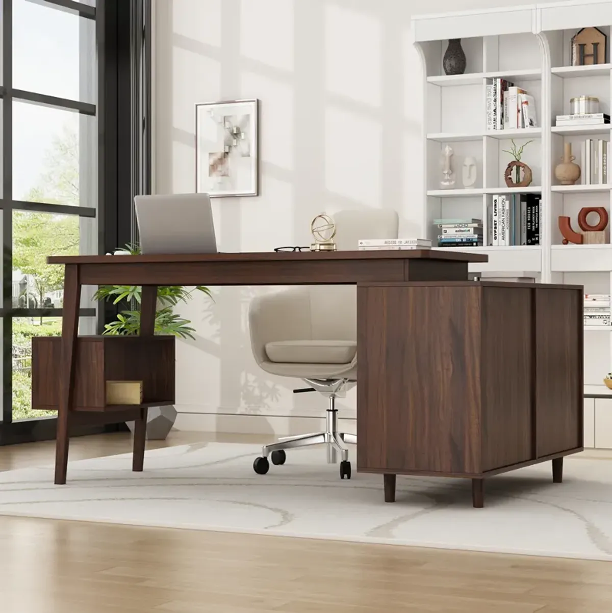 FUFU&GAGA Modern L-Shaped Office Desk with Storage, (55.1”W x 30.7”H x 21.7”D), Brown