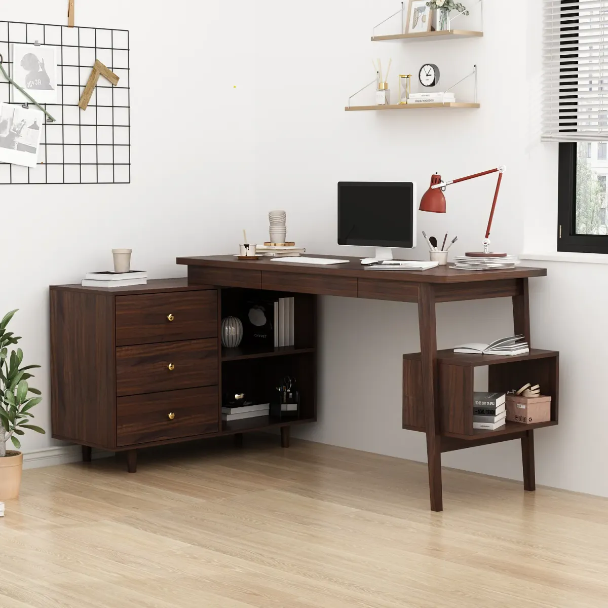 FUFU&GAGA Modern L-Shaped Office Desk with Storage, (55.1”W x 30.7”H x 21.7”D), Brown