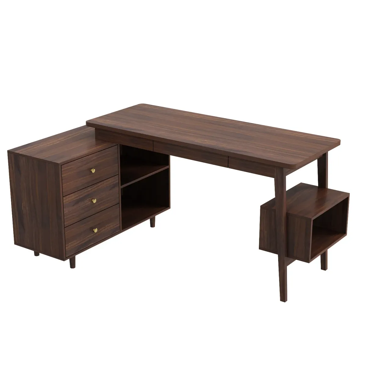 FUFU&GAGA Modern L-Shaped Office Desk with Storage, (55.1”W x 30.7”H x 21.7”D), Brown