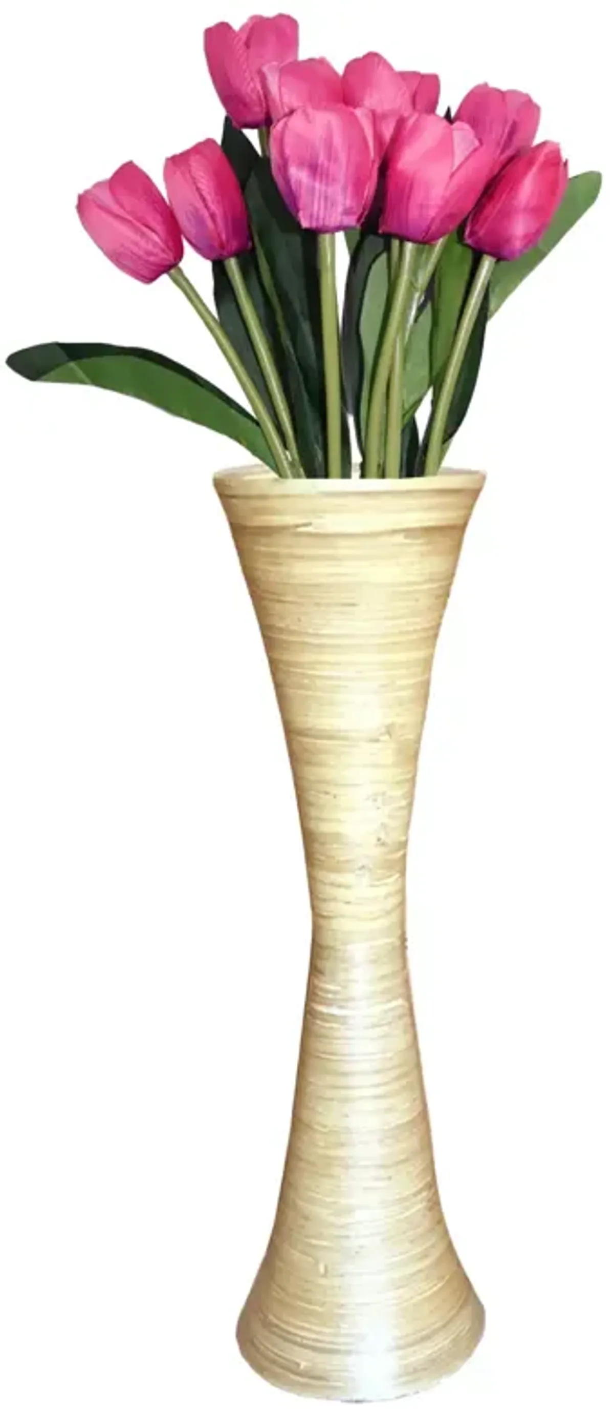 Decorative Modern Bamboo Display Floor Vase Hourglass Shape, 27 Inch Natural