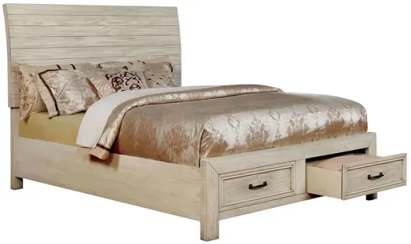Wooden California King Size Bed with Plank Style Headboard, White - Benzara