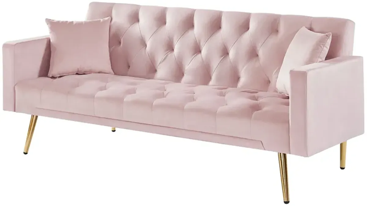 Pink Convertible Folding Futon Sofa Bed, Sleeper Sofa Couch For Compact Living Space