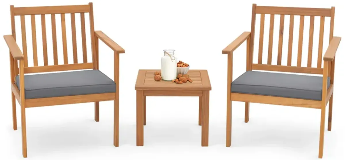 3 Pieces Patio Wood Furniture Set with soft Cushions for Porch