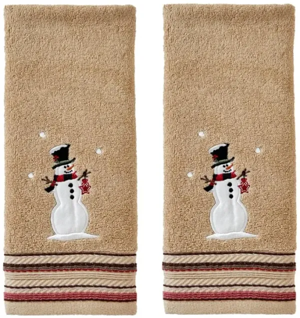 SKL Home By Saturday Knight Ltd Rustic Plaid Snowman Hand Towel - 2-Pack - 16X25", Wheat