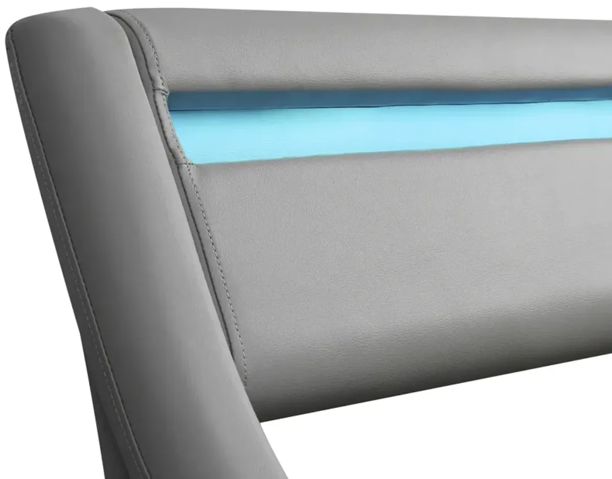 Upholstered PU Leather Platform Bed With A Hydraulic Storage System With LED Light Headboard