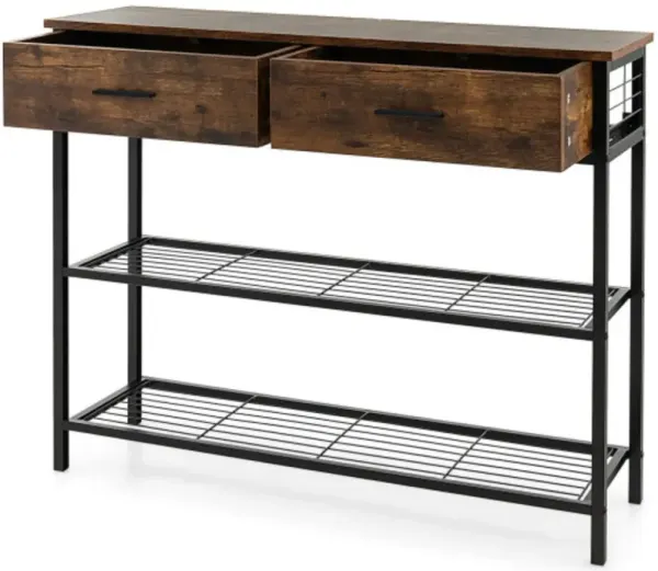 Entryway Table with 2 Drawers and 2-Tier Shelves