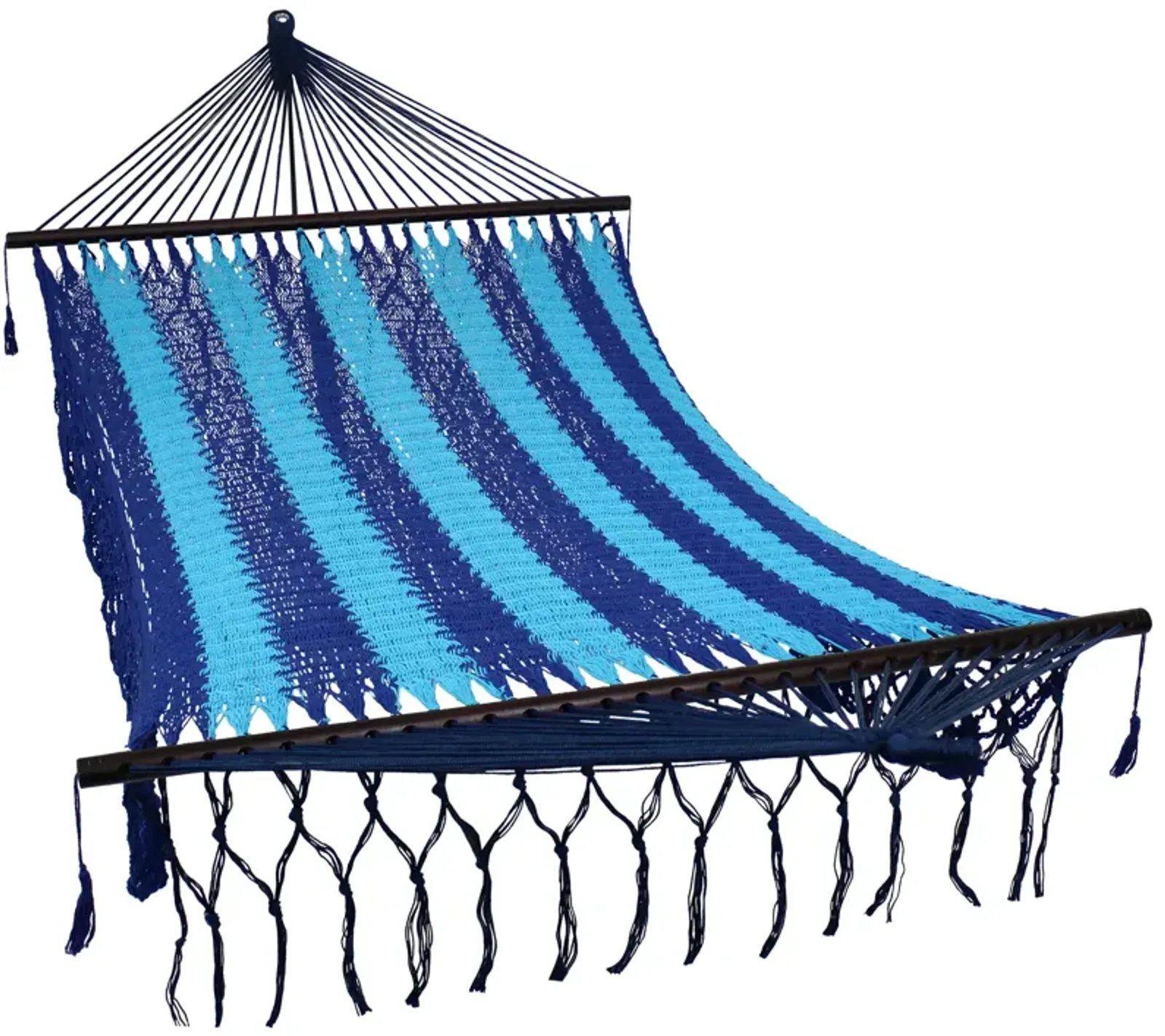 Sunnydaze 2-Person Woven Rope Hammock with Spreader Bars and Fringe