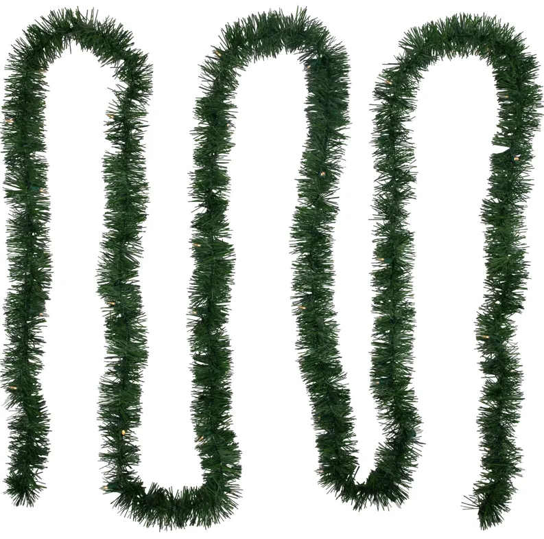 18' x 3" Pre-Lit Pine Artificial Christmas Garland  Warm White LED Lights