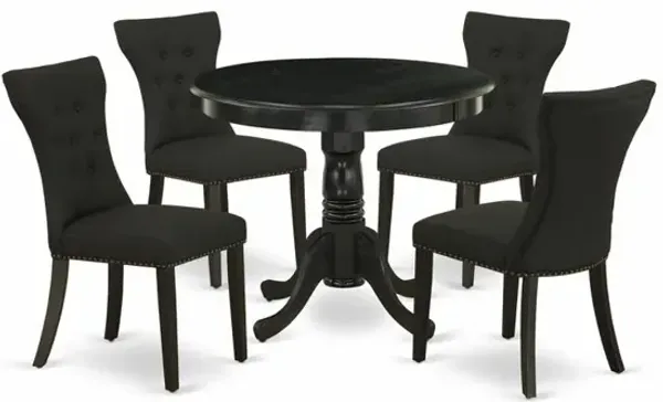 5Pc Dining Set - 36" Round Table and 4 Parson Chairs - Wirebrushed Black Color