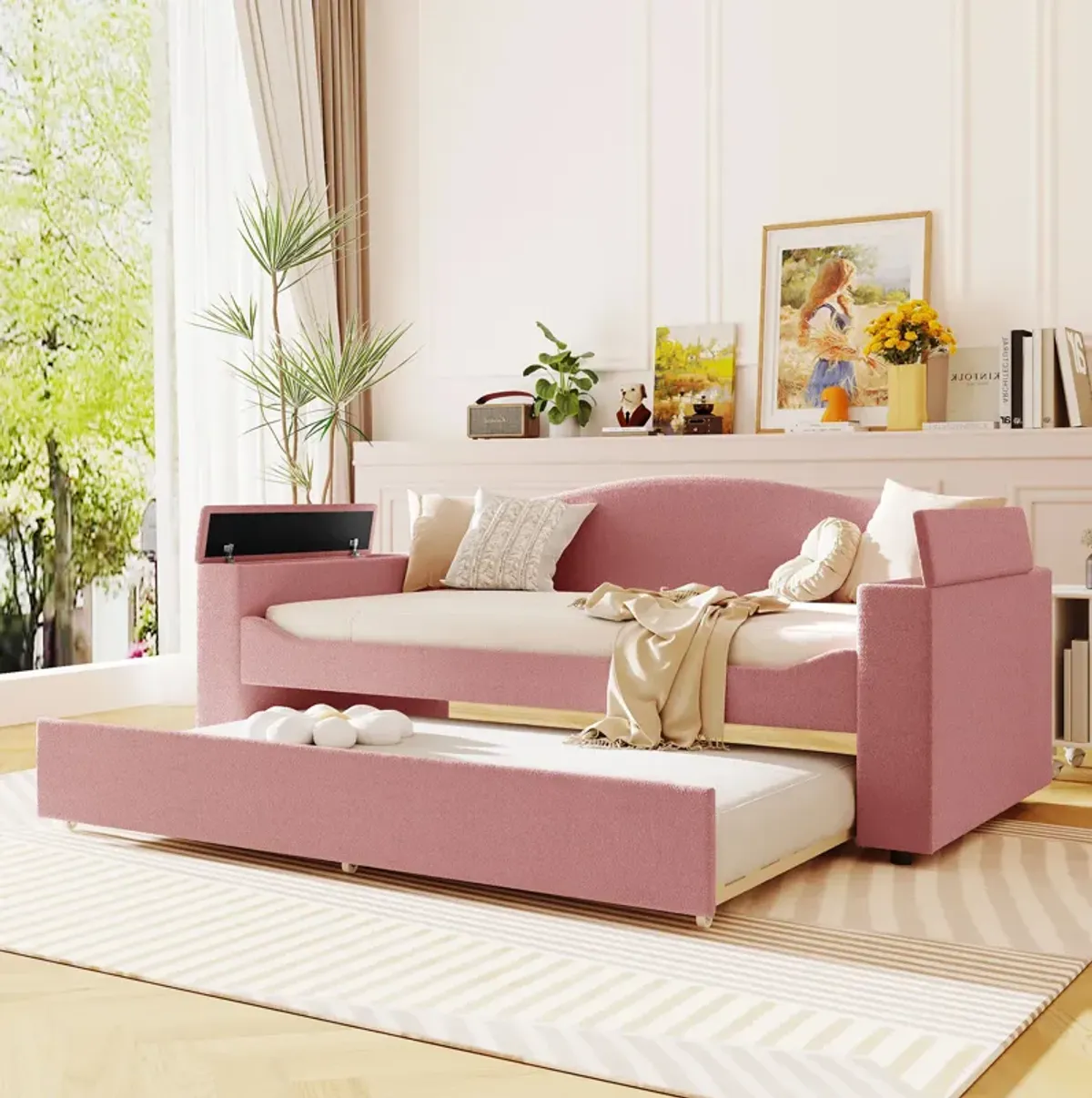 Merax Upholstered Daybed with Storage Armrests