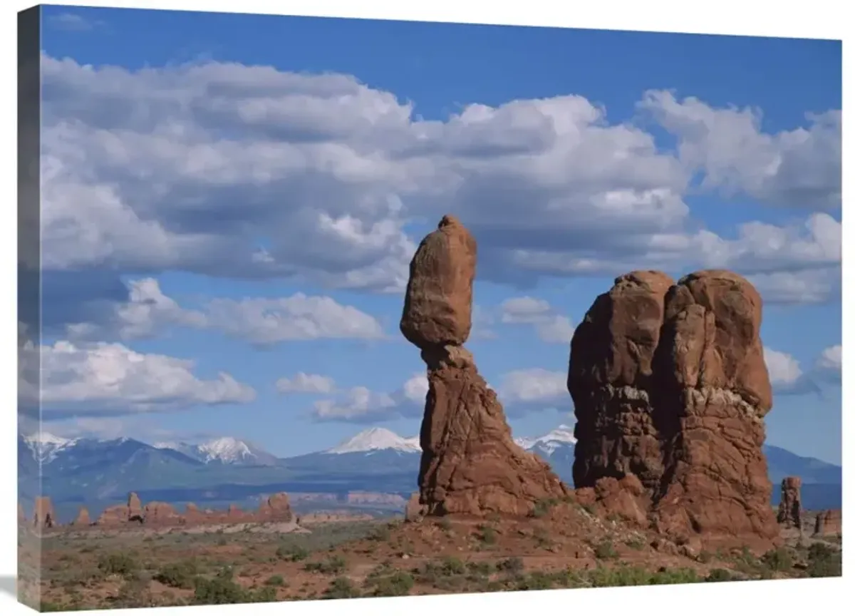 Balanced rock under cloudy skies, Arches National Park, Utah-Canvas Art-32x24
