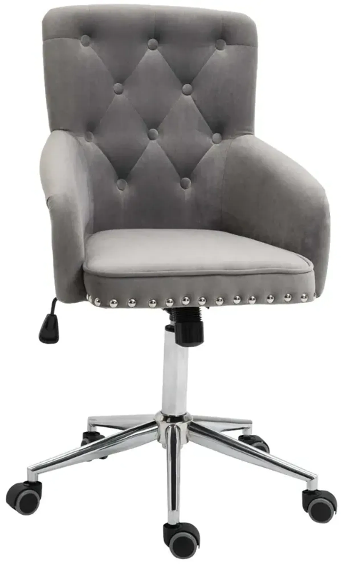 Grey Tufted Task Chair: Home Office Chair with Nailhead Trim