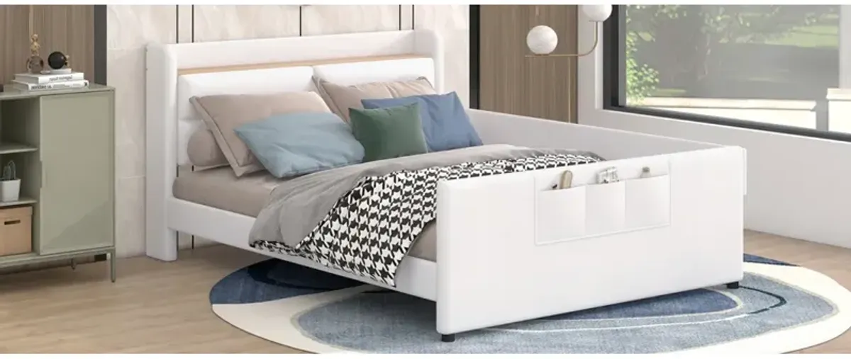 Full Size Upholstered Platform Bed With Guardrail, Storage Headboard And Footboard