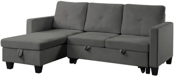 Han 83 Inch L Shape Sleeper Sectional Sofa, Reversible Chaise, Dark Gray - Benzara