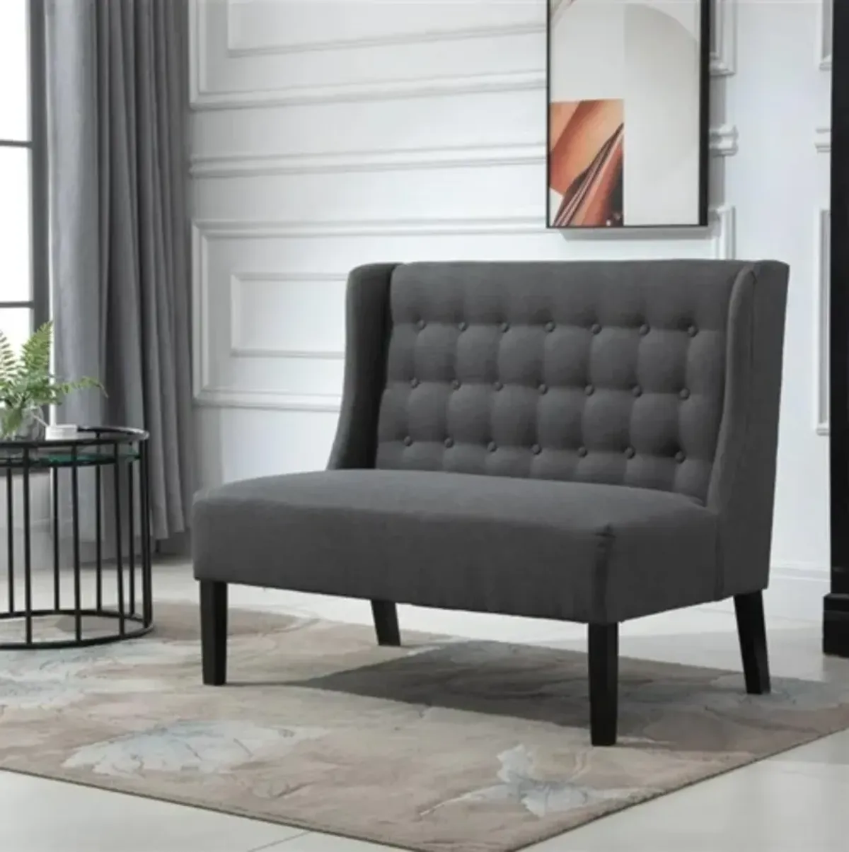 Scandinavian 2 Seater Button Tufted Loveseat Wooden Legs