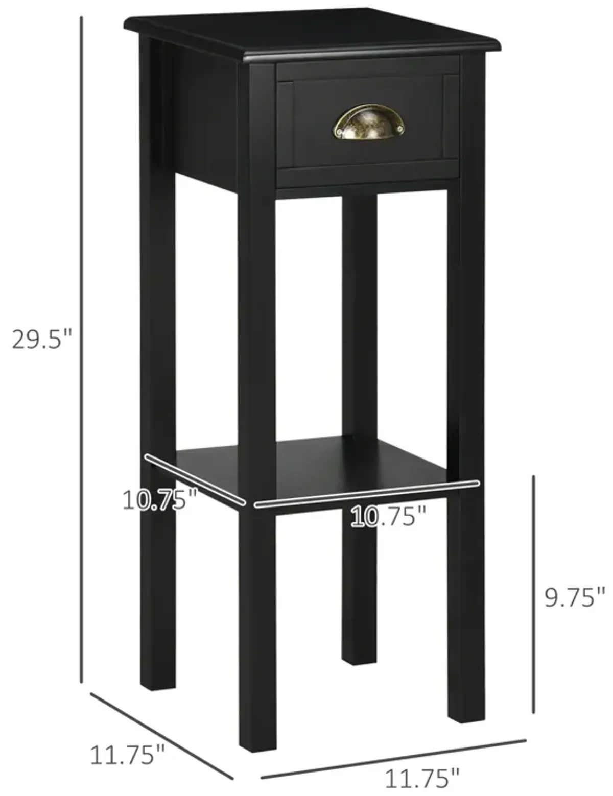 HOMCOM 2-Tier Side Table with Drawer, Narrow End Table with Bottom Shelf, for Living Room or Bedroom, Black