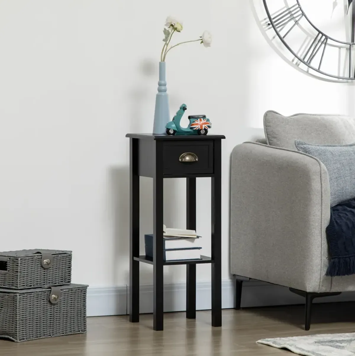 HOMCOM 2-Tier Side Table with Drawer, Narrow End Table with Bottom Shelf, for Living Room or Bedroom, Black