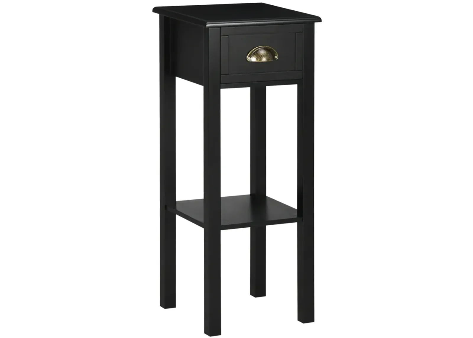 HOMCOM 2-Tier Side Table with Drawer, Narrow End Table with Bottom Shelf, for Living Room or Bedroom, Black