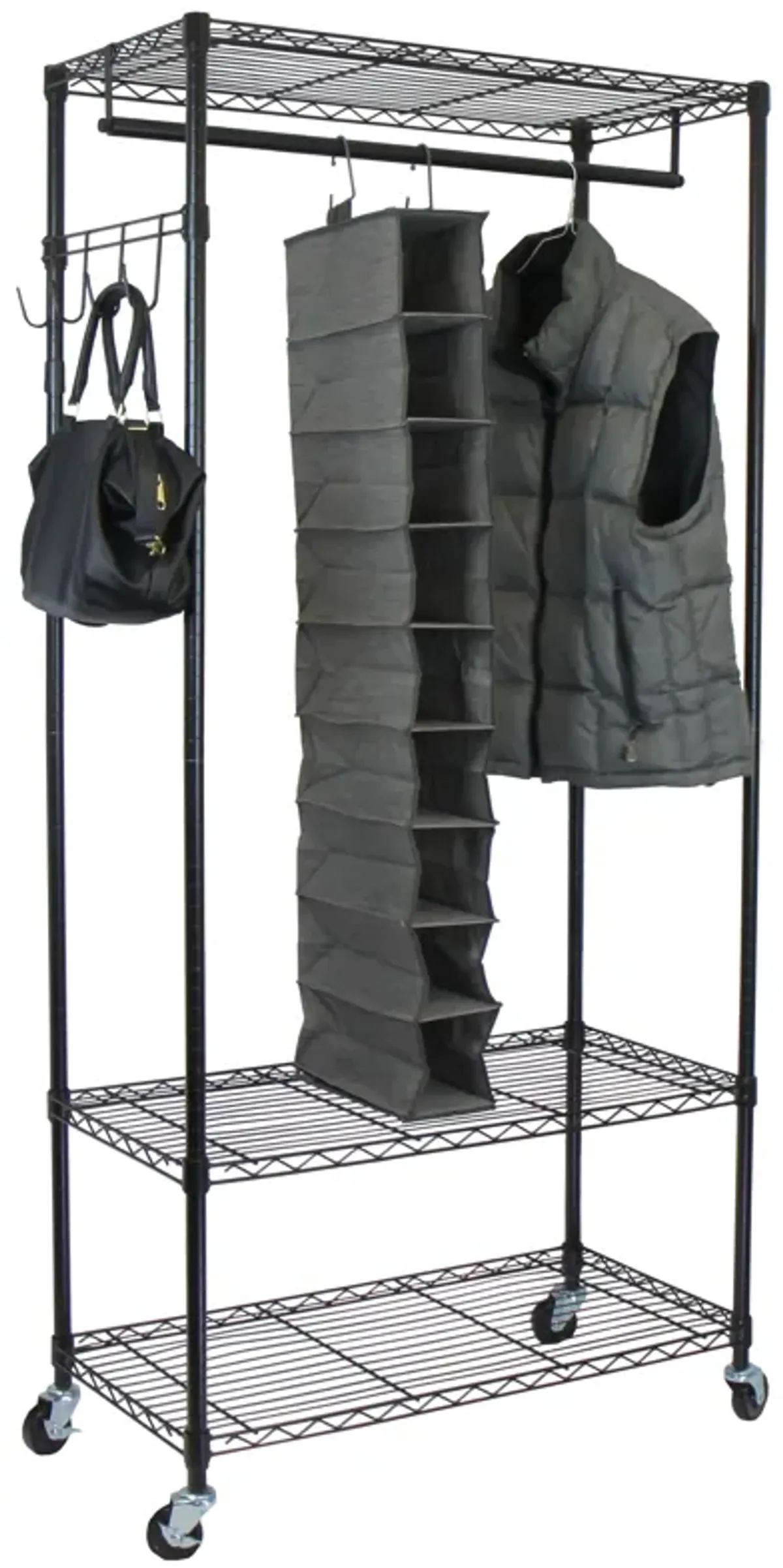 Oceanstar Garment Rack with Adjustable Shelves with Hooks