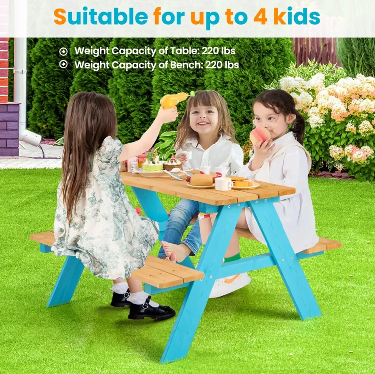 Children's Outdoor Wooden Table with Bench Seats