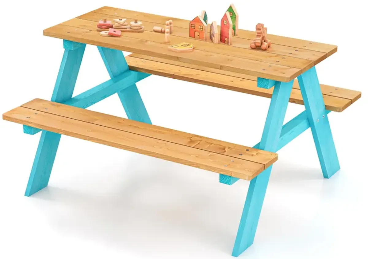 Children's Outdoor Wooden Table with Bench Seats