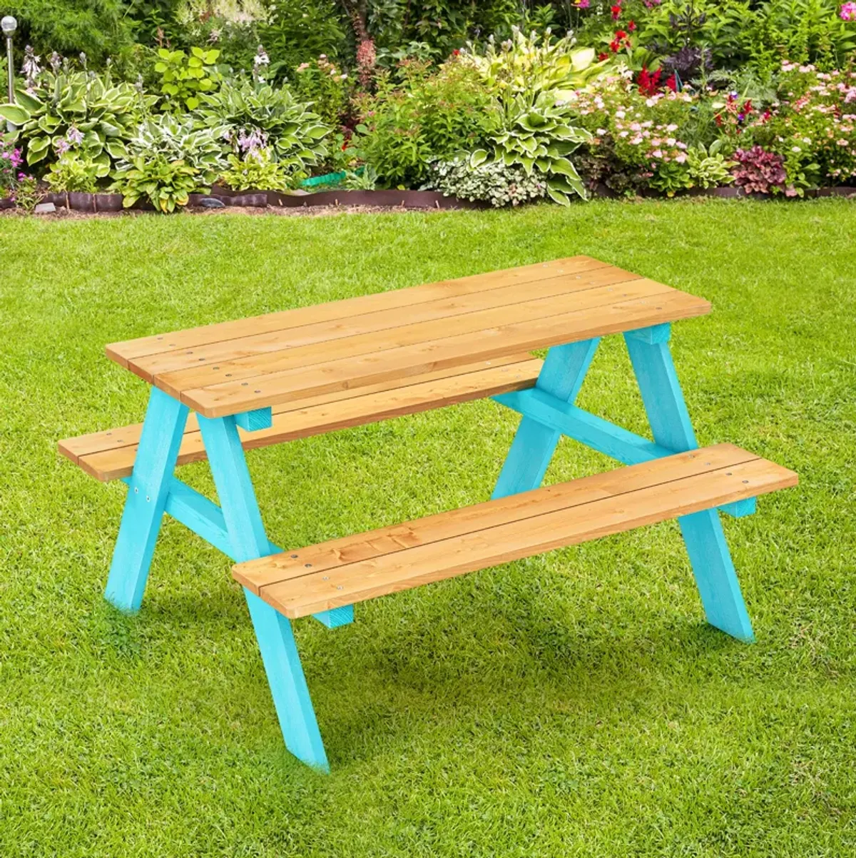 Children's Outdoor Wooden Table with Bench Seats