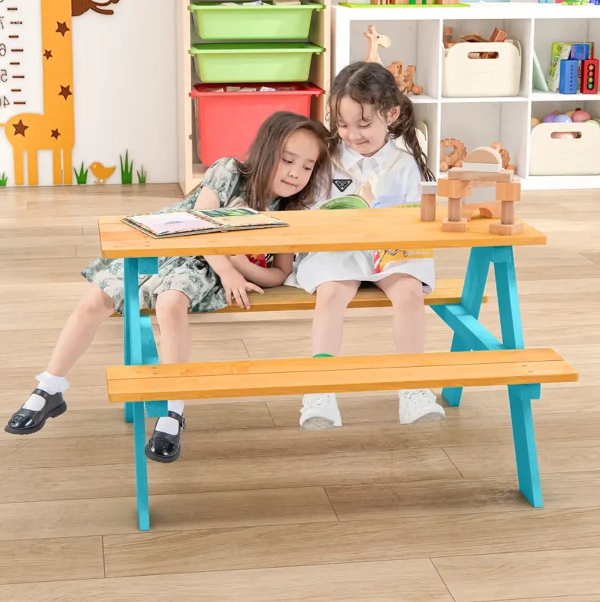 Children's Outdoor Wooden Table with Bench Seats