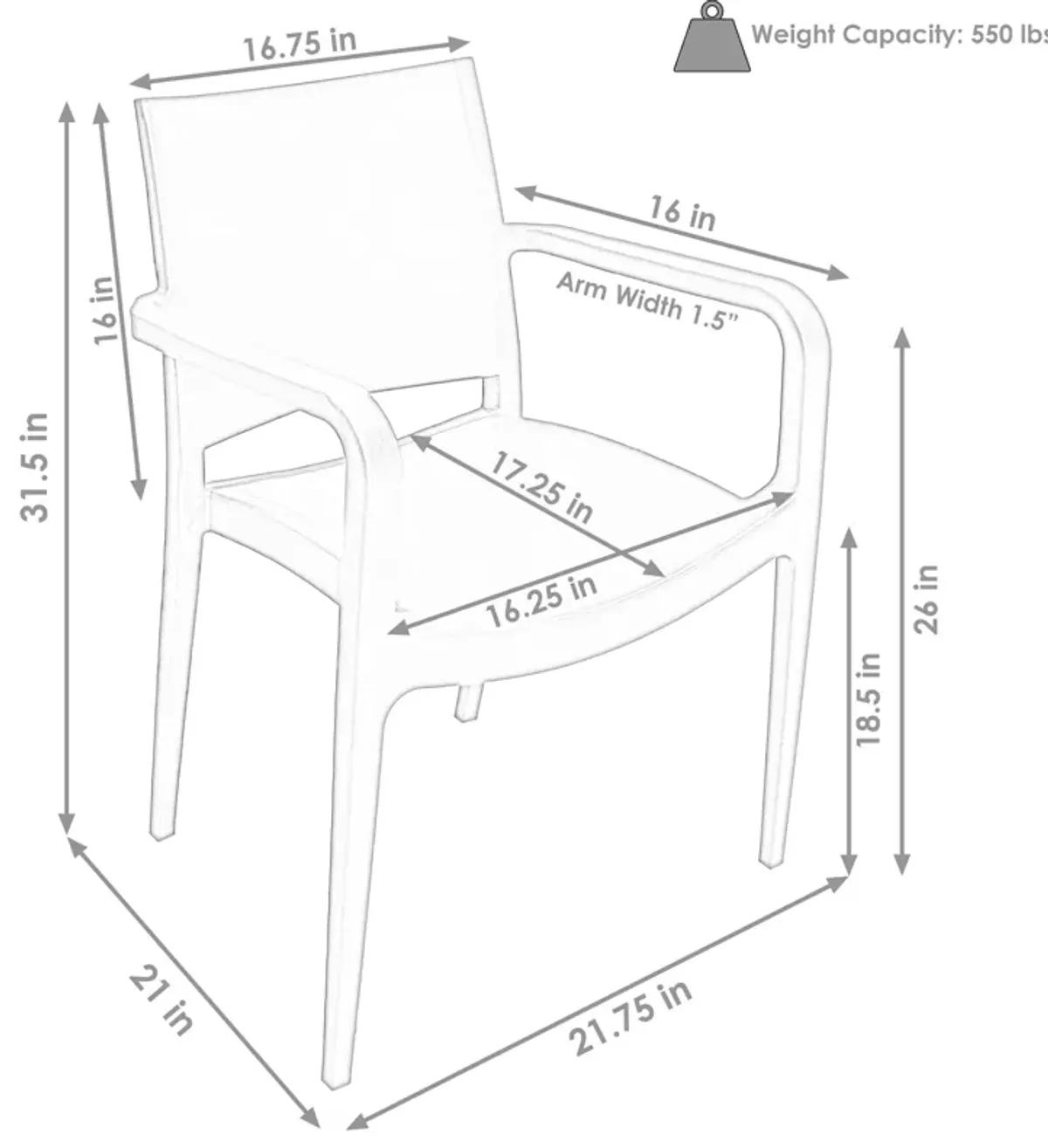 Sunnydaze Landon Plastic Patio Dining Armchair