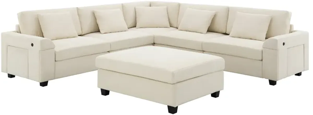 Merax U Shaped Chenille Sectional Sofa with Cup Holders