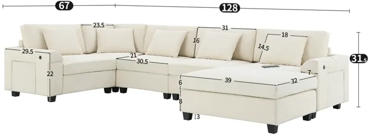 Merax U Shaped Chenille Sectional Sofa with Cup Holders