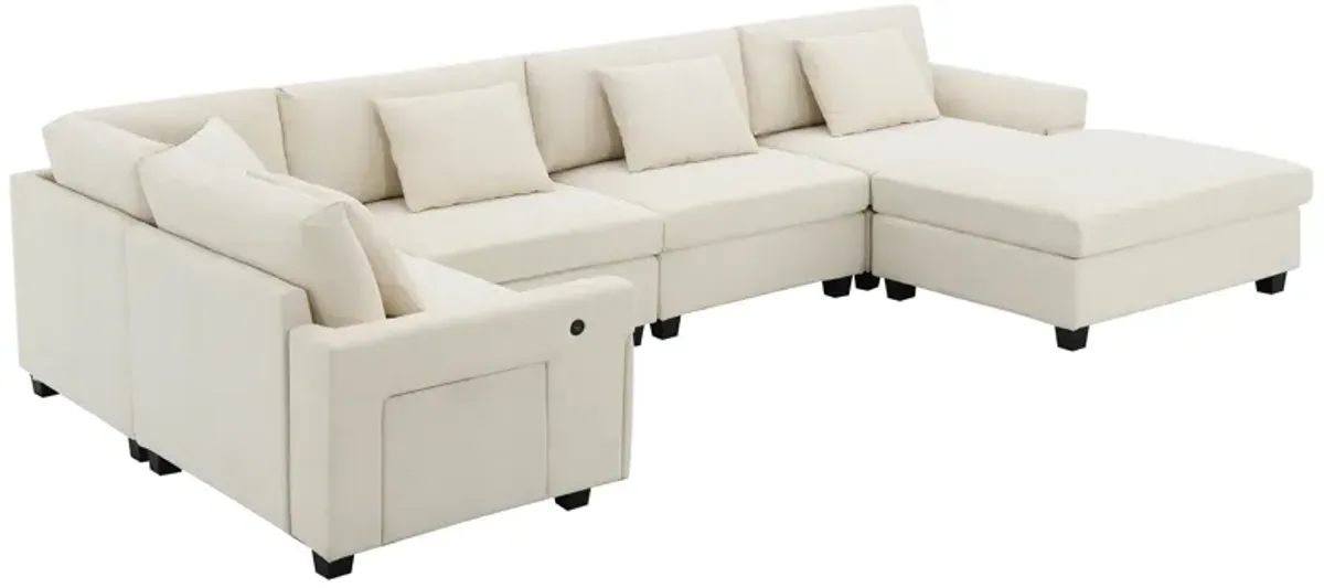 Merax U Shaped Chenille Sectional Sofa with Cup Holders