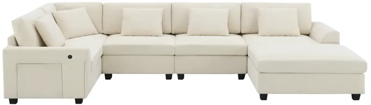 Merax U Shaped Chenille Sectional Sofa with Cup Holders