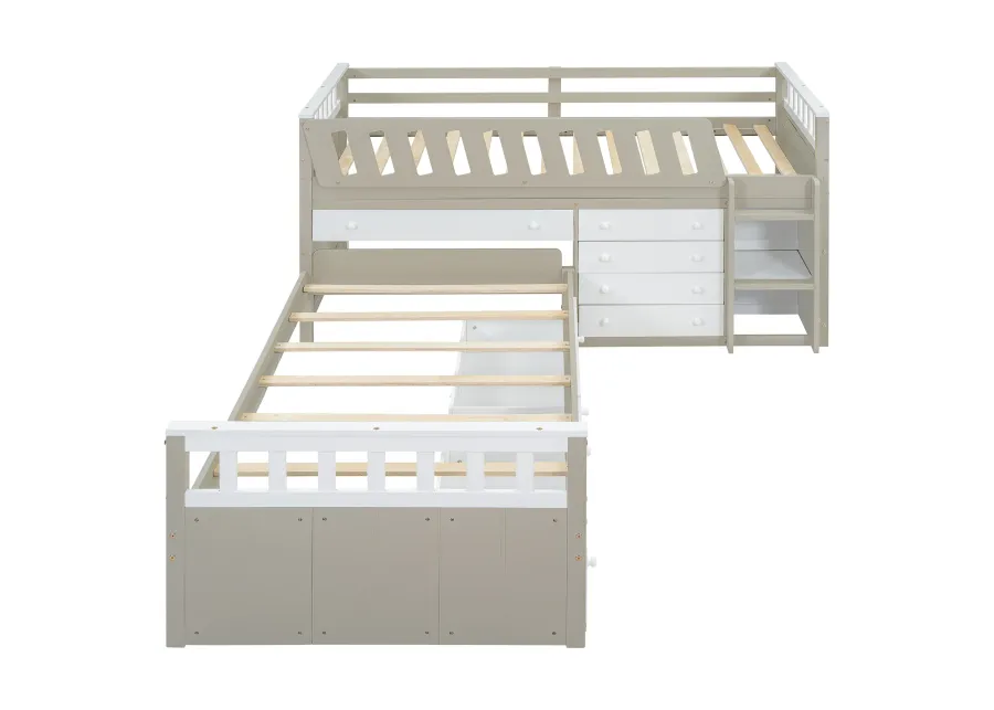 Merax L-shaped Loft Bed  with Platform Bed