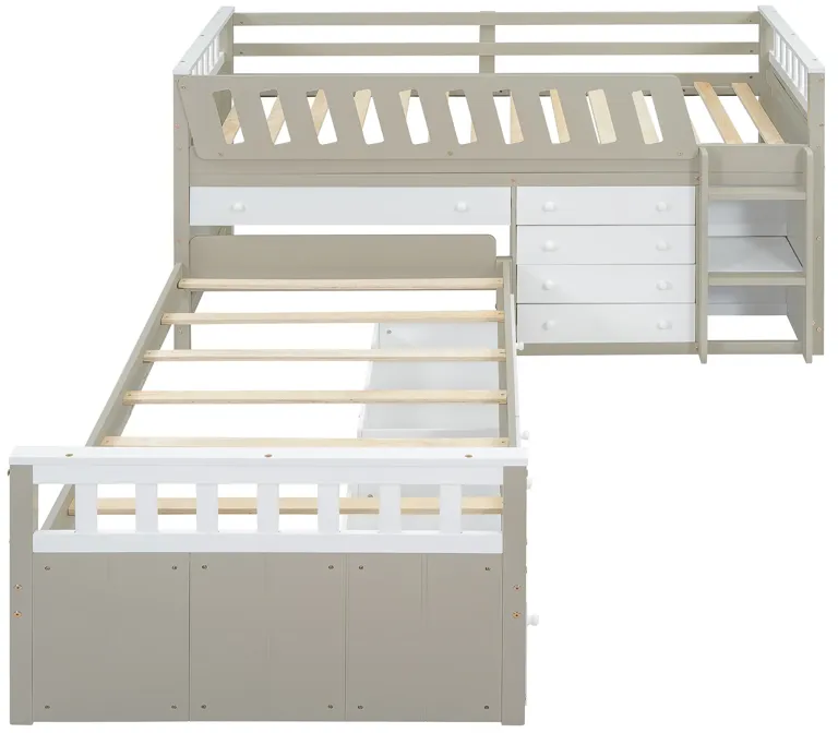 Merax L-shaped Loft Bed  with Platform Bed