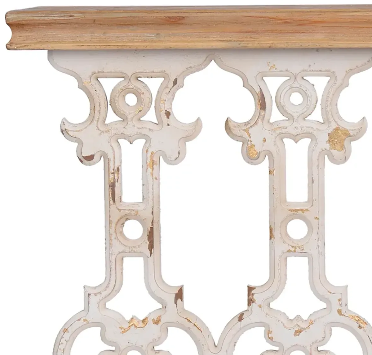 32 Inch Console Table, Fir Wood, Traditional, Scrollwork, Antique White-Benzara