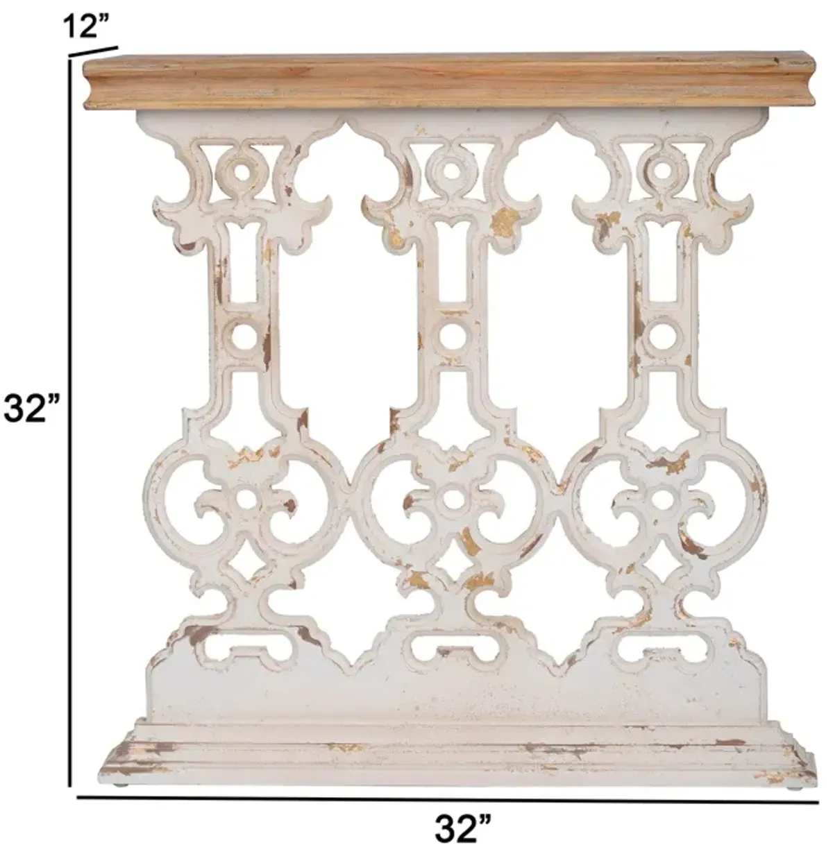 32 Inch Console Table, Fir Wood, Traditional, Scrollwork, Antique White-Benzara