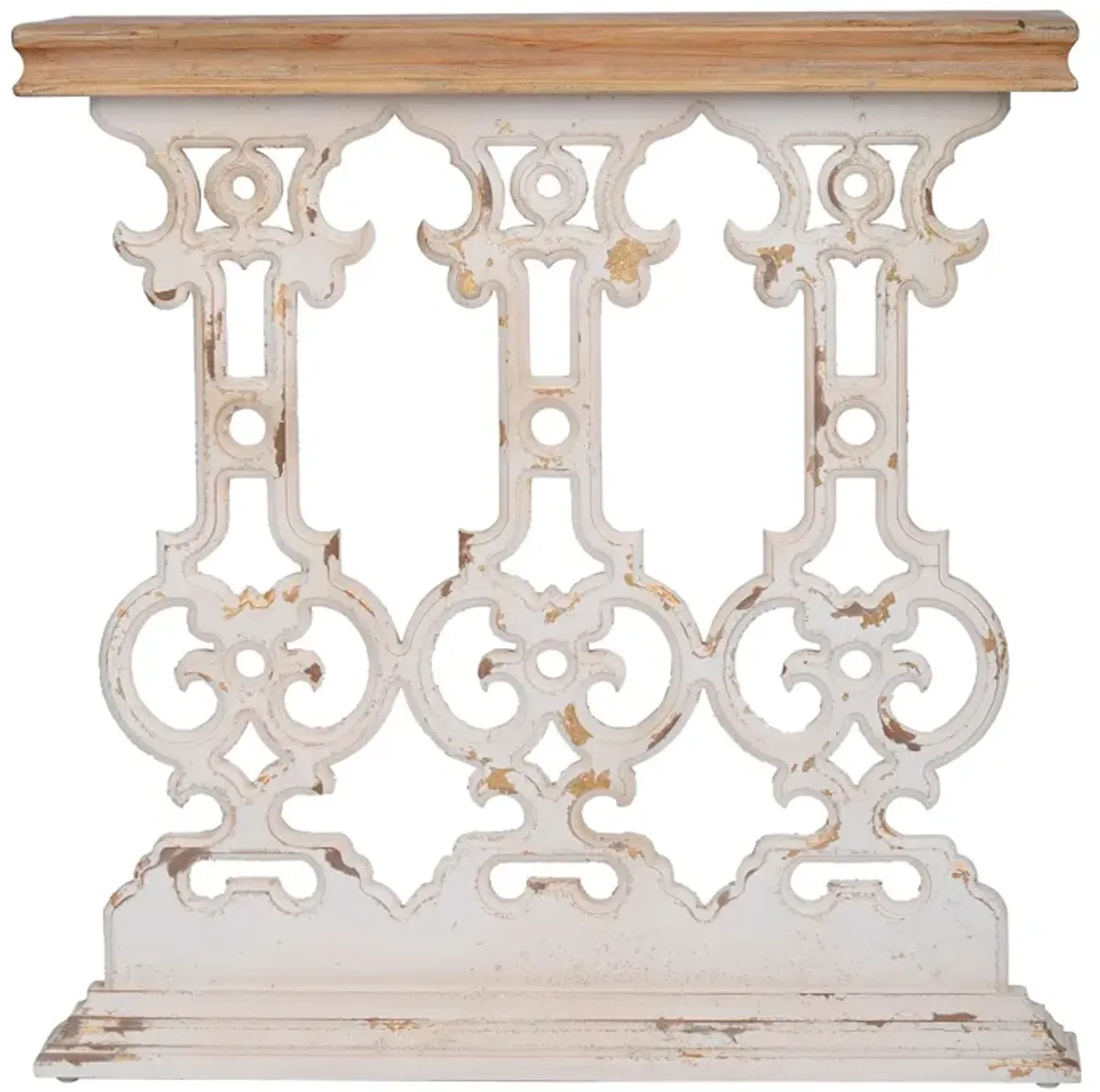 32 Inch Console Table, Fir Wood, Traditional, Scrollwork, Antique White-Benzara