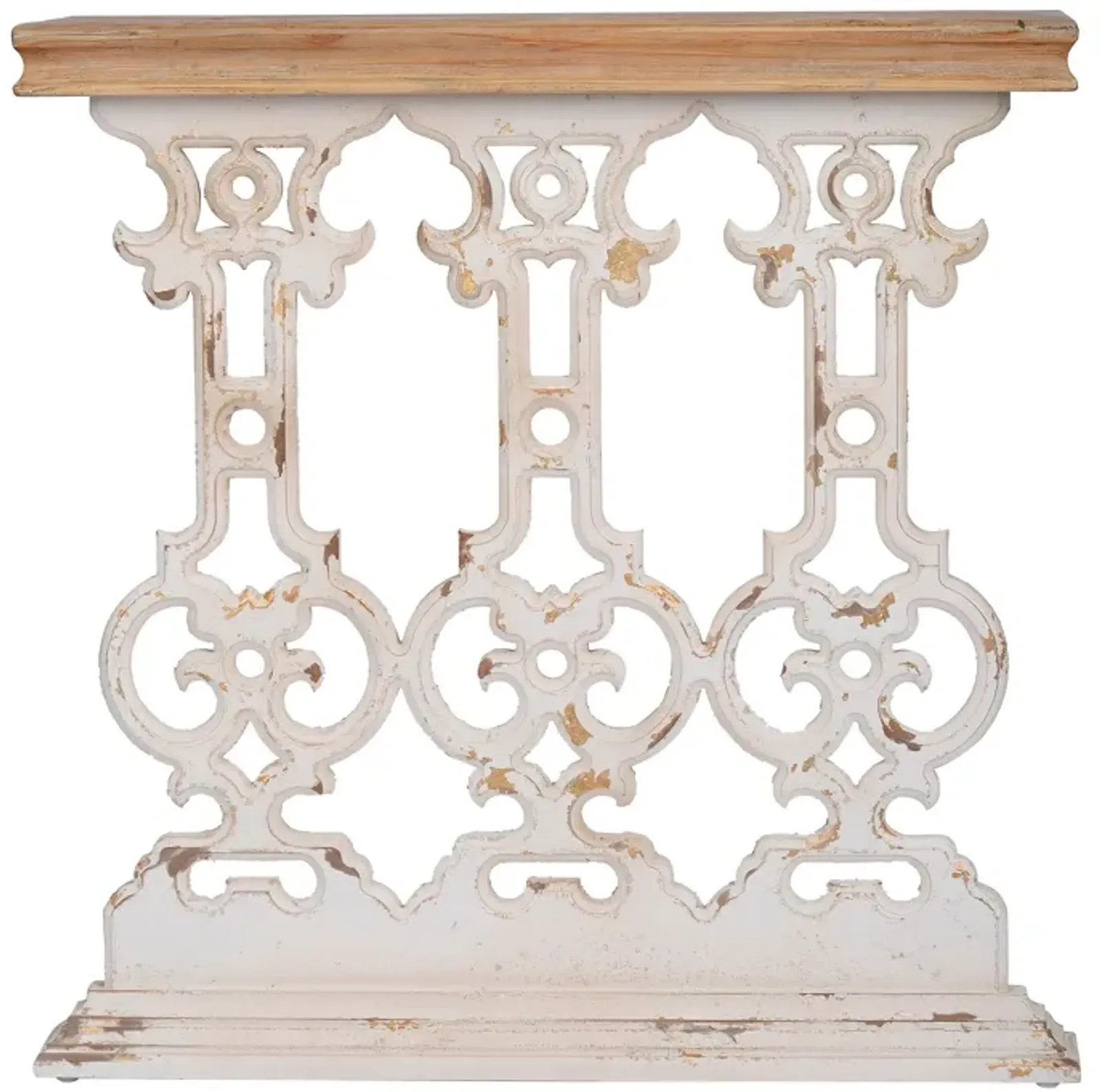 32 Inch Console Table, Fir Wood, Traditional, Scrollwork, Antique White-Benzara