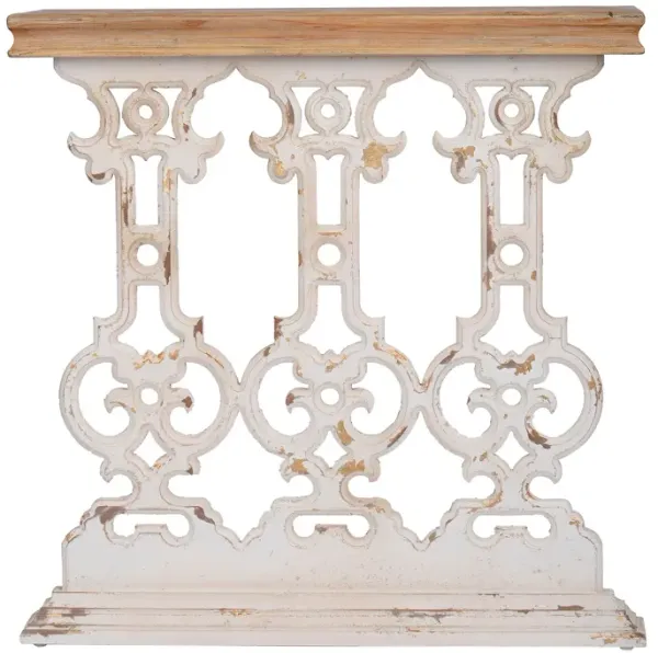 32 Inch Console Table, Fir Wood, Traditional, Scrollwork, Antique White