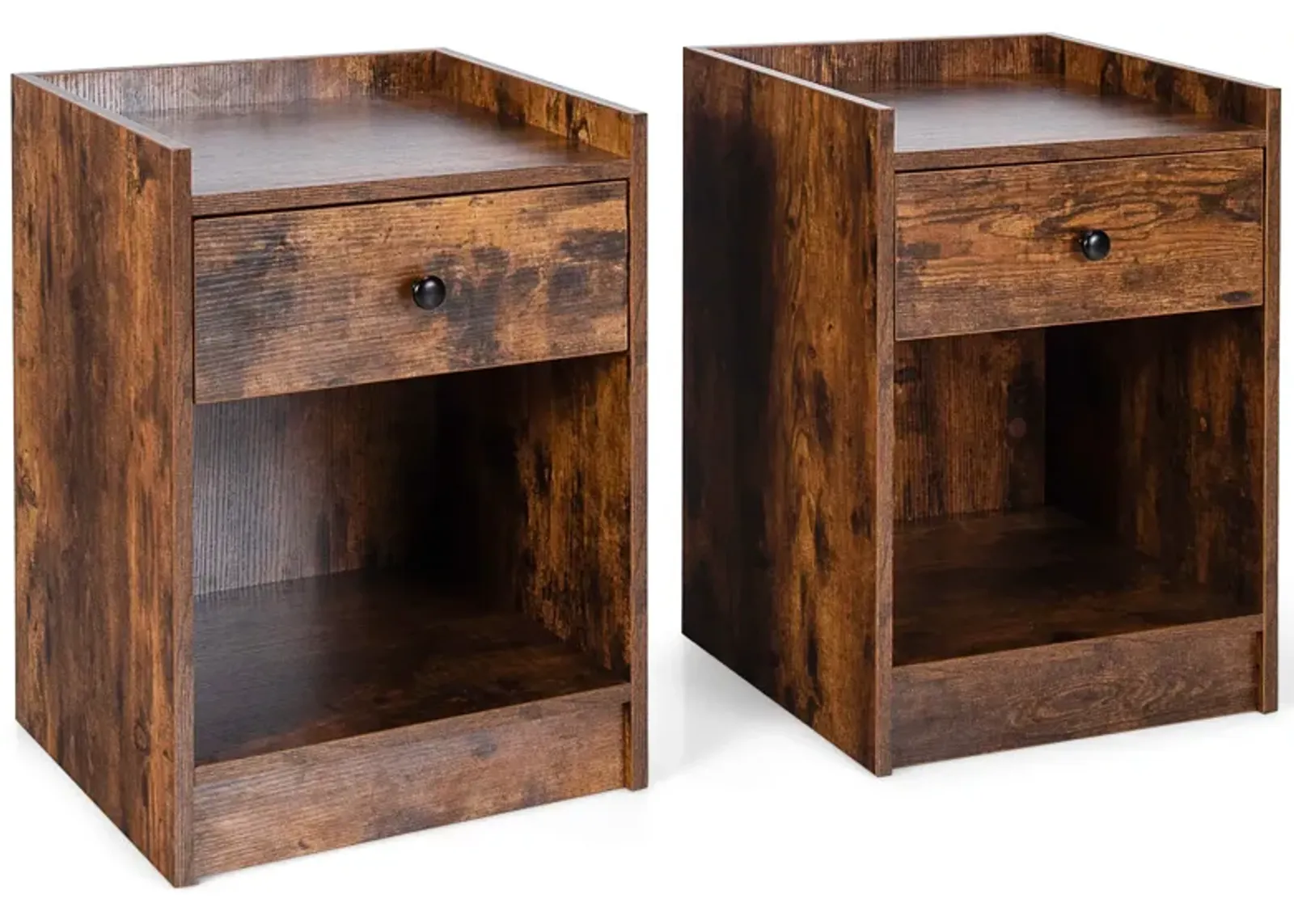 Set of 2 Nightstand with Drawer Cabinet End Side Table Raised Top