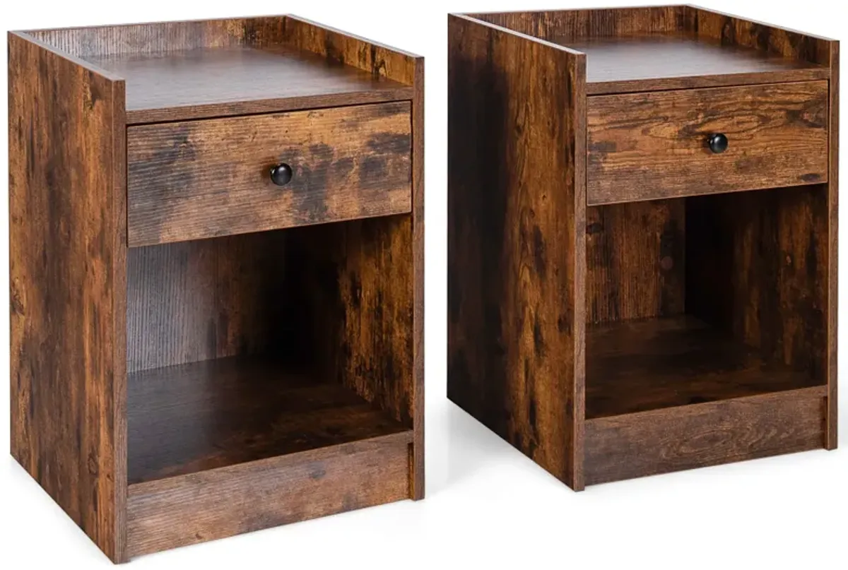 Set of 2 Nightstand with Drawer Cabinet End Side Table Raised Top