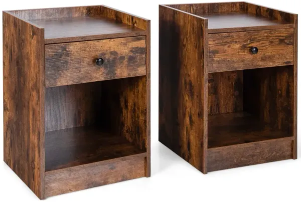 Set of 2 Nightstand with Drawer Cabinet End Side Table Raised Top