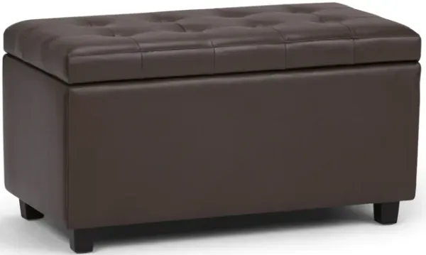 Cosmopolitan 34 inch Wide Transitional Rectangle Storage Ottoman in Chocolate Brown Faux Leather