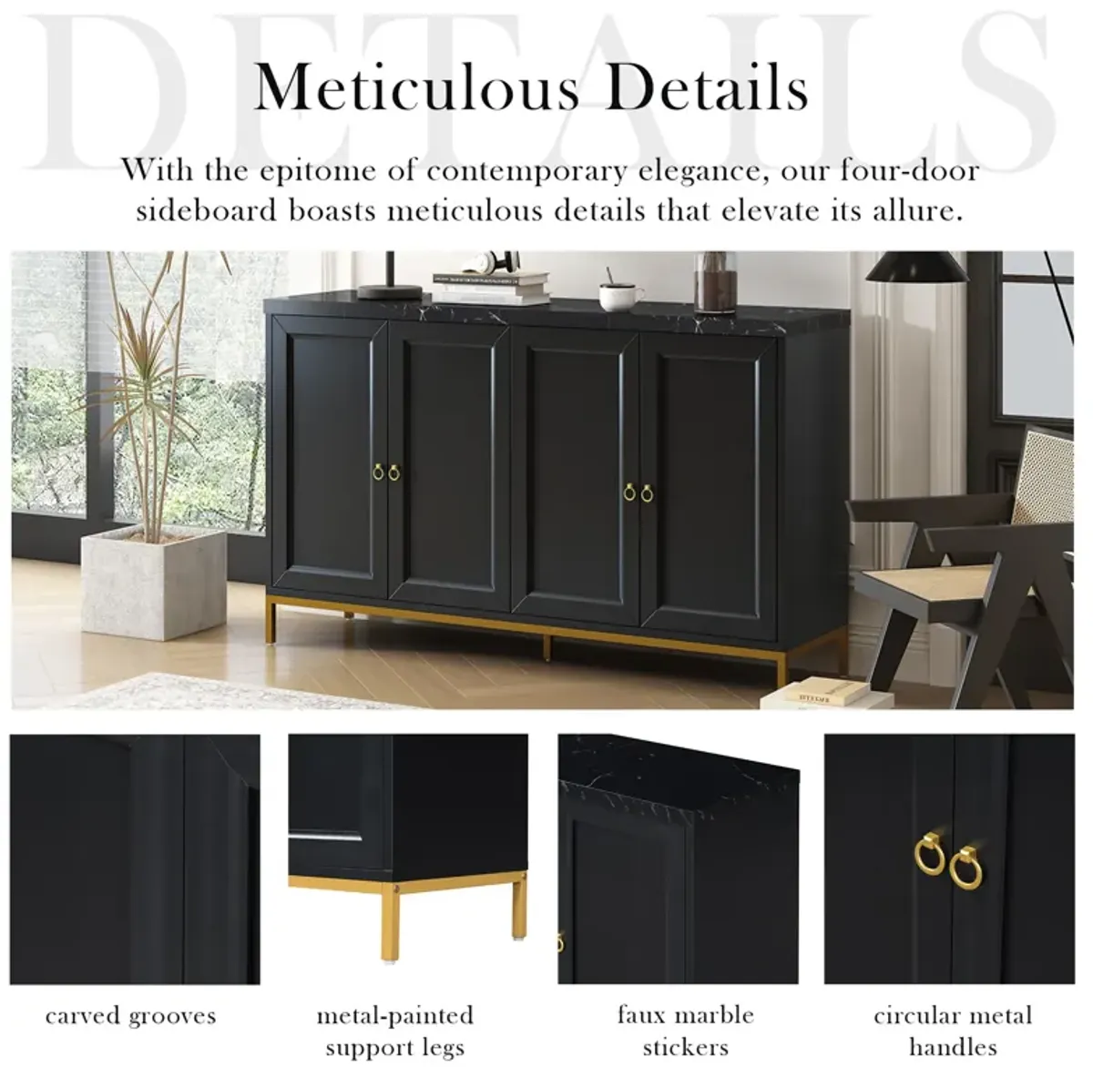 Merax Modern Melamine Stickers Sideboard Storage Cabinet