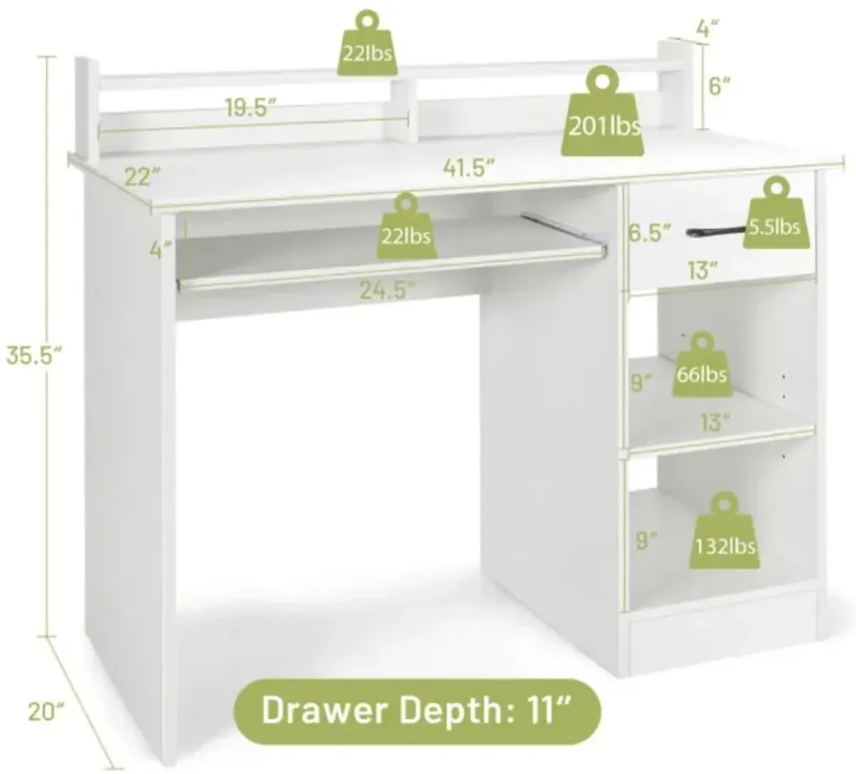 Hivvago Study Laptop Table with Drawer and Keyboard Tray