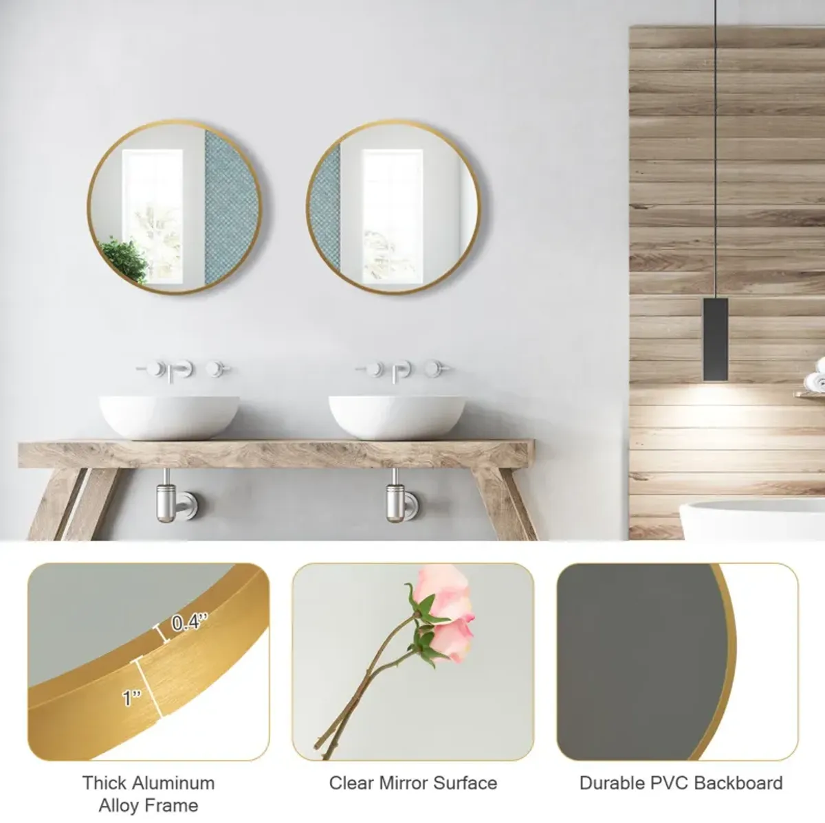 16-inch Round Wall Mirror with Aluminum Alloy Frame