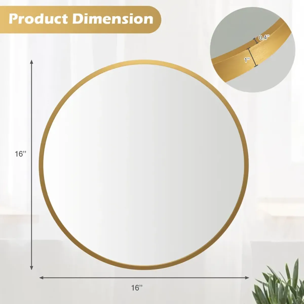 16-inch Round Wall Mirror with Aluminum Alloy Frame