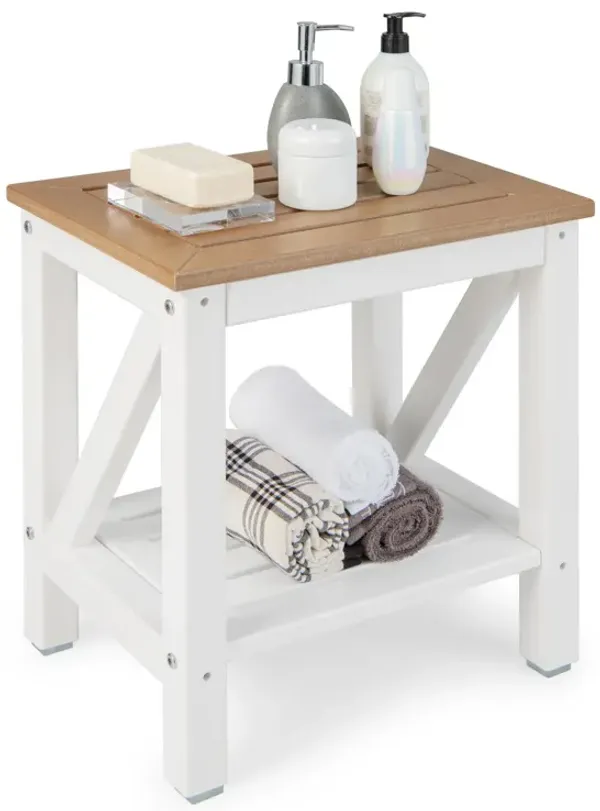 Waterproof Shower Bench with Storage Shelf-Brown
